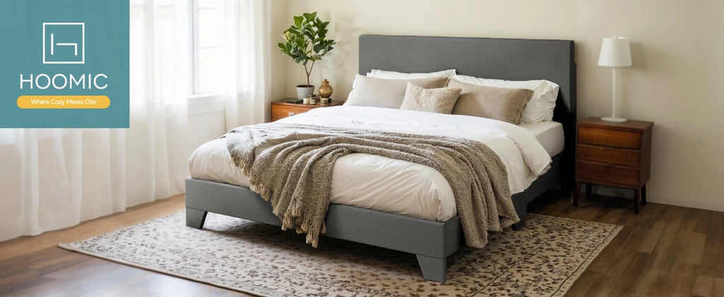 HOOMIC Full/Queen/King Upholstered Bed Frame with Adjustable Linen Headboard, Sturdy Wood Slats & Quiet Support