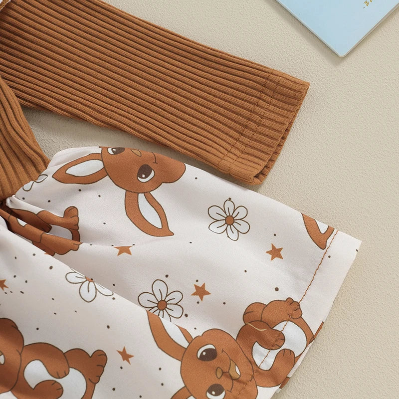 Toddler Easter Dress Short Sleeve Floral Print A-line Romper with Bunny Ear Headband Set for Baby Girls Spring Outfit