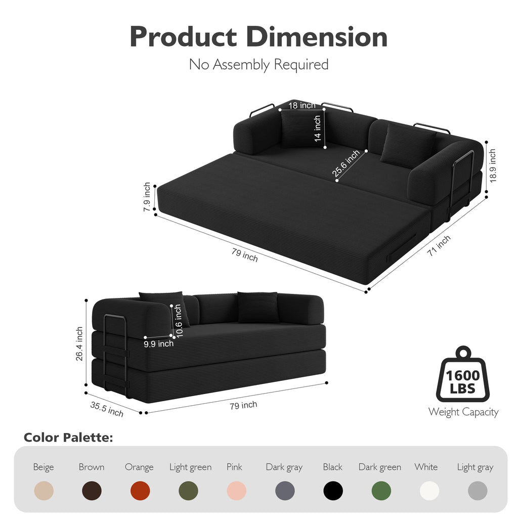 Convertible Floor Sofa Bed with Fixed-Shape Frame,  5-in-1 DIY Combination Modular Sofa,  for Living Room Bedroom Playroom