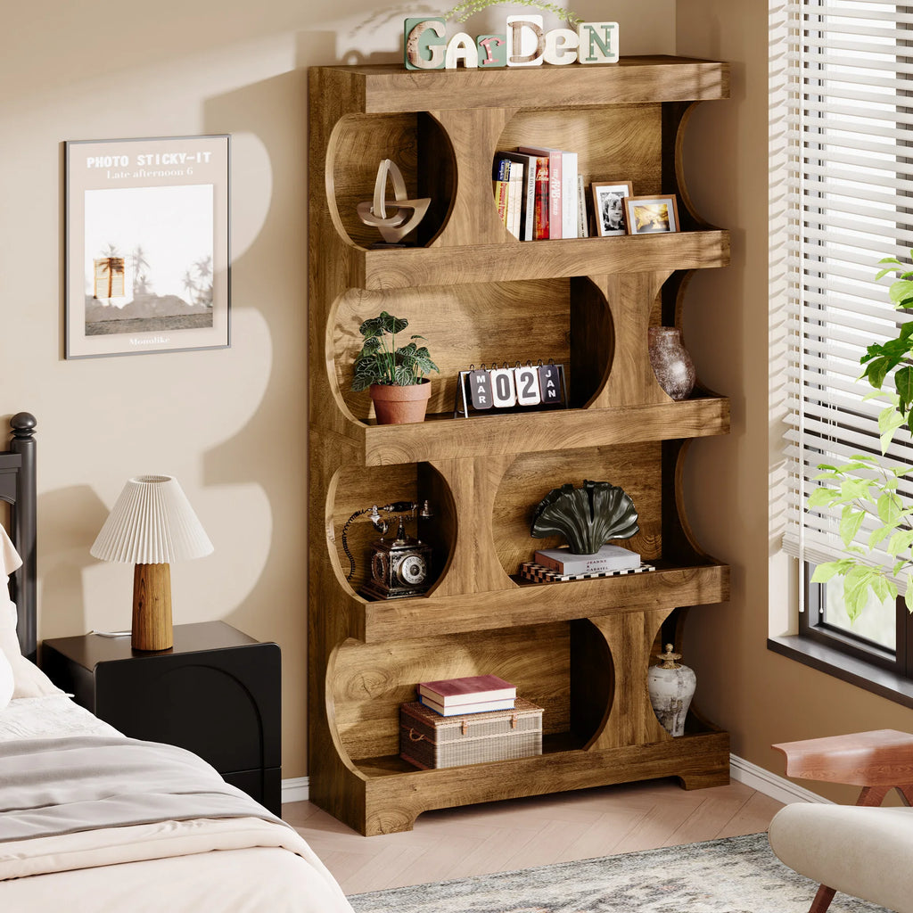 Tribesigns 71" Tall Bookcase, 4-Tier S-Shaped Bookshelf, Wood Decorative Storage Shelving, Modern Freestanding Display Shelves