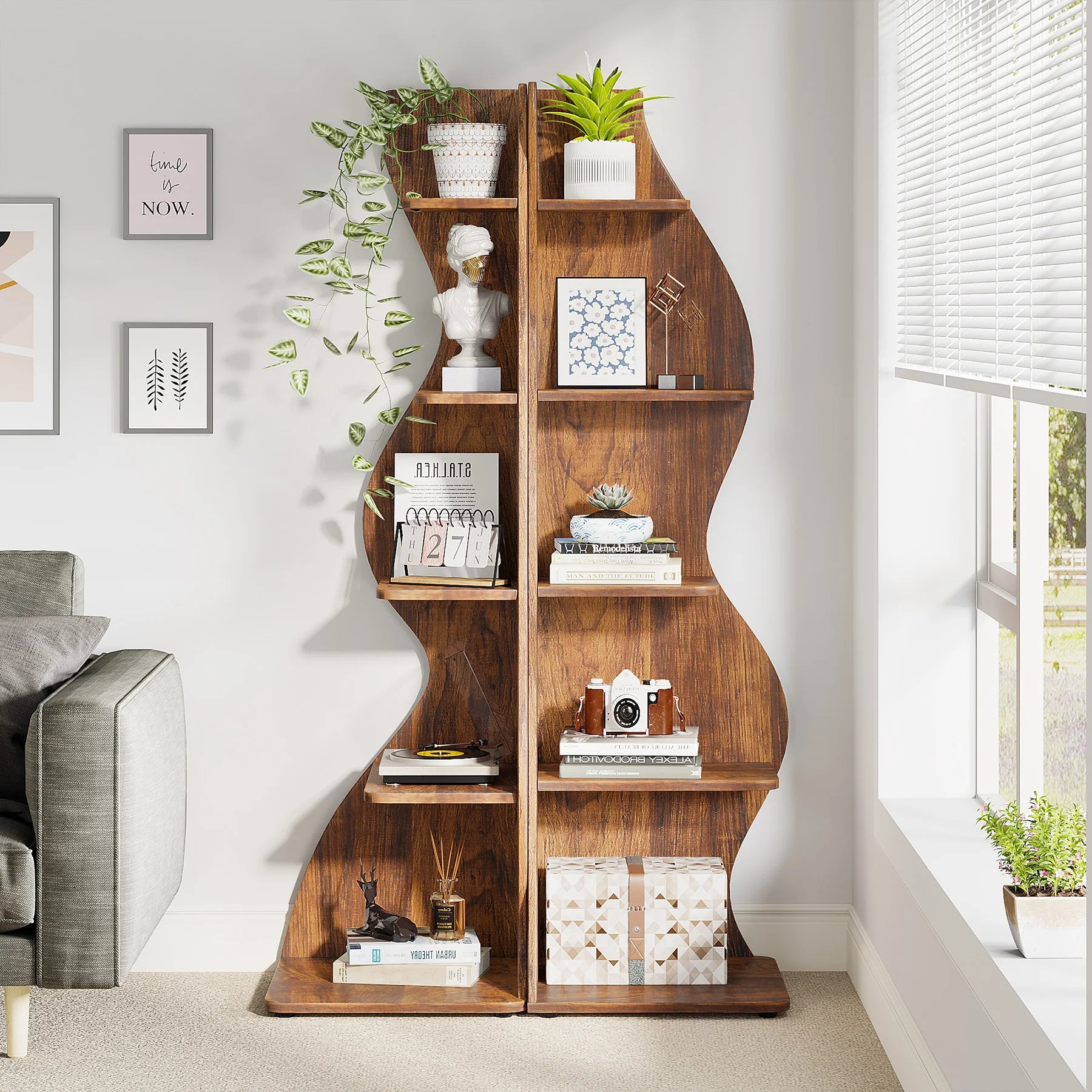 Tribesigns Corner Shelf, Modern 5-Tier Wall Corner Bookshelf, Stylish Corner Small Bookcase Storage Rack Plant Stand