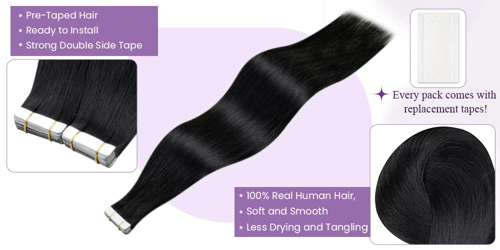 Laavoo Remy Tape in Hair Extension Straight Natural 100% Real Brazilian Hair 12-24inch Remy Skin Weft Tape in Hair Extensions