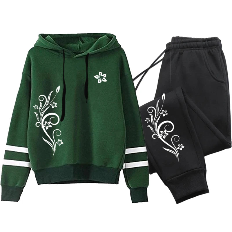 New in Womens Tracksuit Vintage Pattern Printing Sweatshirt Pants Set and Single Pcs Stripe Hoodies Casual Womens Clothing 2025