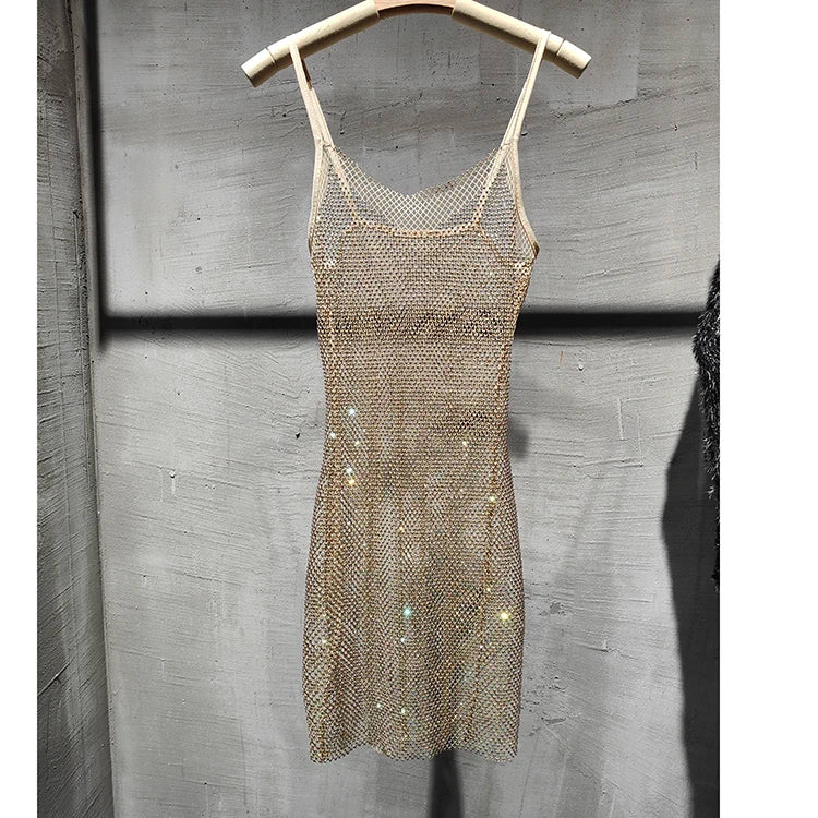 Sidaimi Night Club Sexy Slim Women's 2023 New Bright Diamond Crystal Temperament Bag Hip Sling Dress Fashion Vestido Feminino