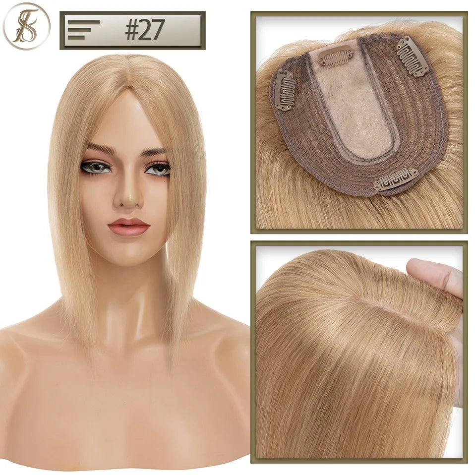 TESS 10x12cm Hair Toppers Natural Hair Wigs 3.5x9cm Women Topper Human Hair Clip In Hair Extensions Blonde Brown Women Hairpiece
