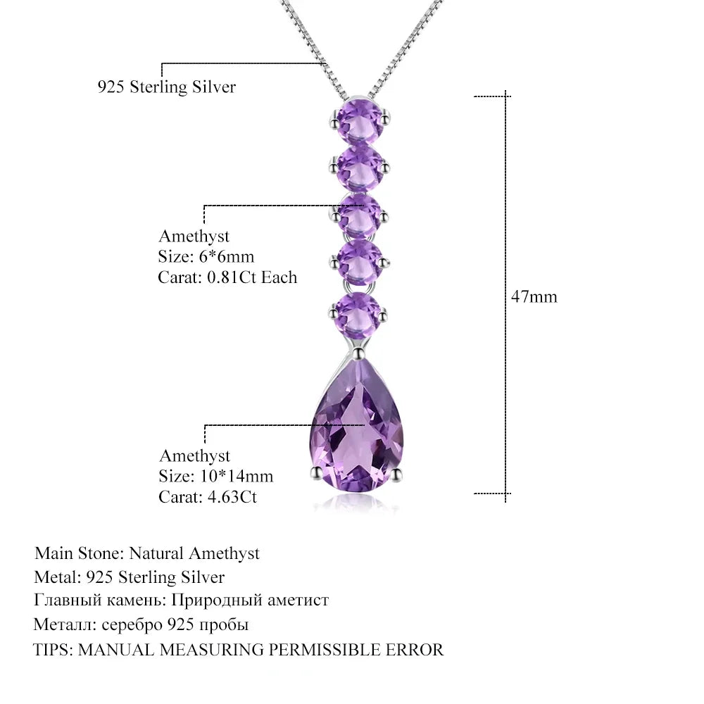 GEM'S BALLET 8.70Ct Natural Amethyst Long Pendant 925 Sterling Silver Gemstone Necklaces & Pendants For Women Fine Jewelry