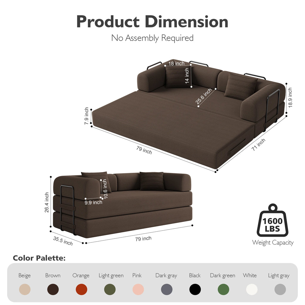 Convertible Floor Sofa Bed with Fixed-Shape Frame,  5-in-1 DIY Combination Modular Sofa,  for Living Room Bedroom Playroom