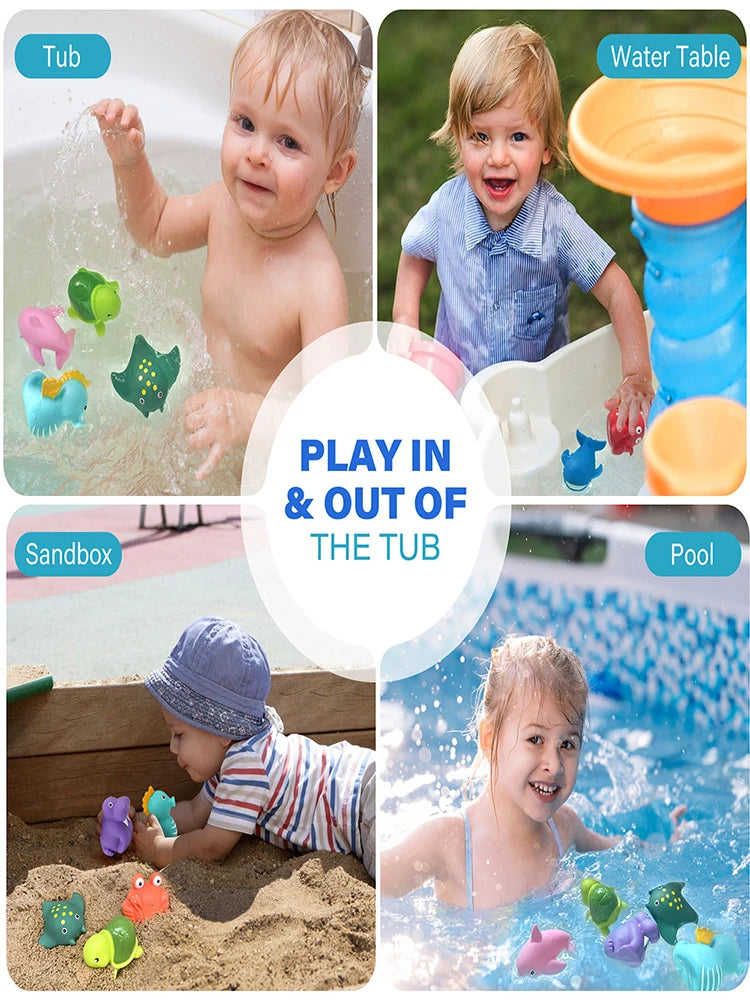 LotFancy Bath Toy, 8PCS Mold Free Bath Toys for Kids Ages,No Holes Baby Bath Toys for Toddlers, Ocean Sea Animal Bathtub Toys