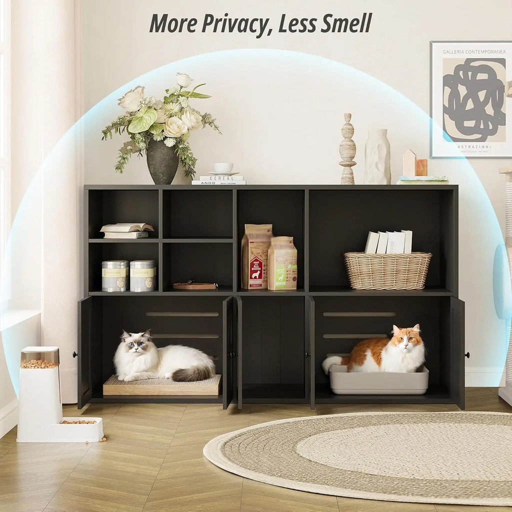 IRONCK Cat Litter Box Enclosure for 2 Cats, Litter Box Furniture Hidden with Double Room and Large Storage Space, Bookcase