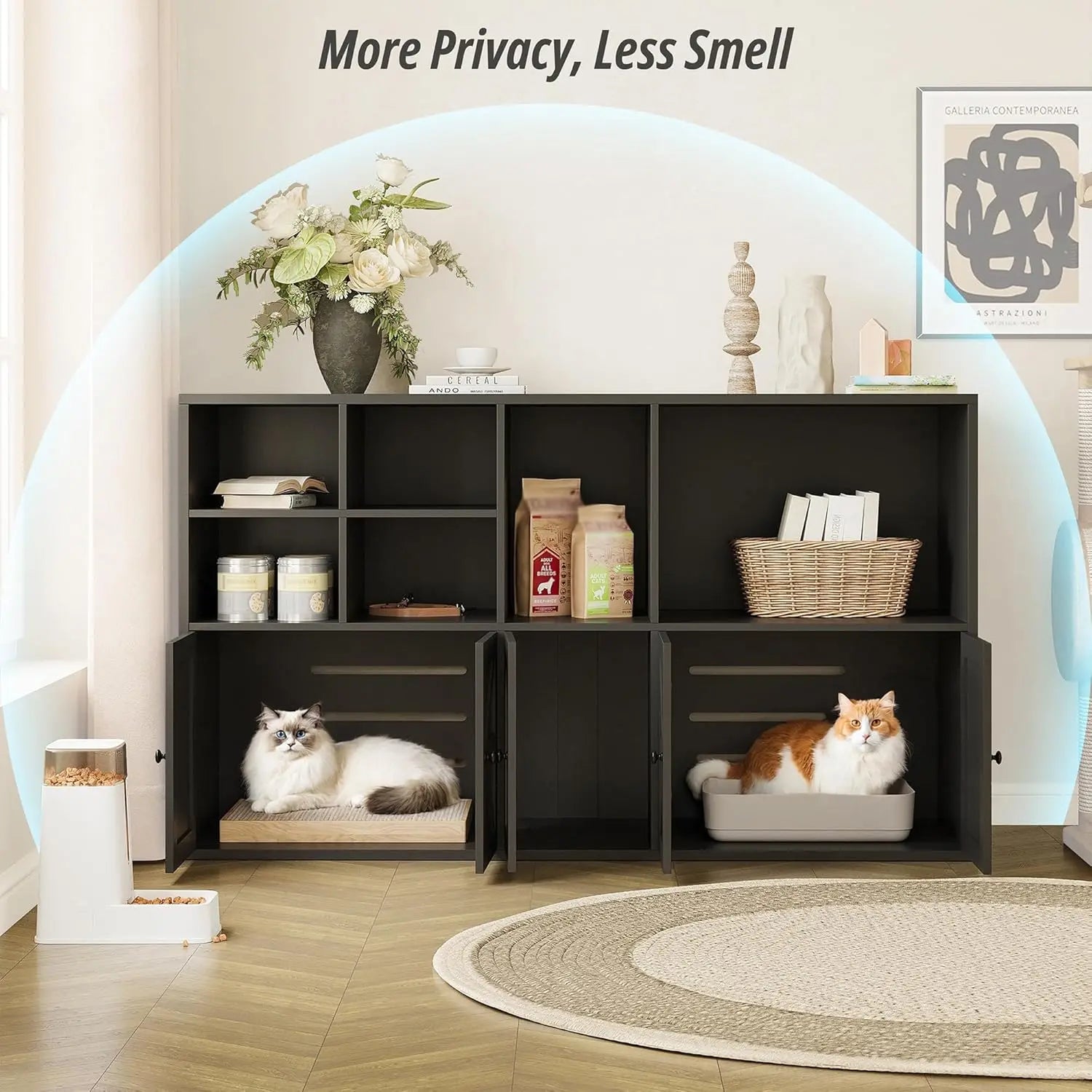 IRONCK Cat Litter Box Enclosure for 2 Cats, Litter Box Furniture Hidden with Double Room and Large Storage Space, Bookcase
