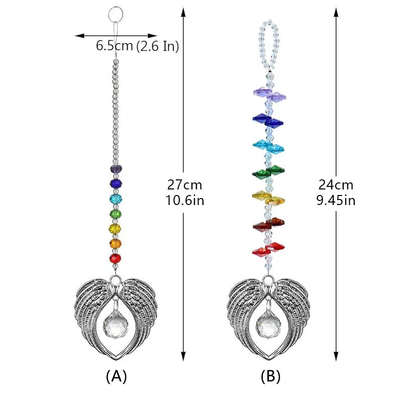 Angel Wing Pendant with Crystal Ball Rainbow Sun Catcher Window Home Decor