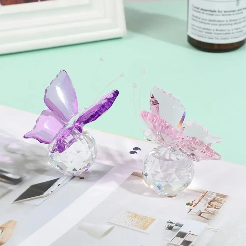 Creative White Crystal Crystal Butterfly Cute Handmade Miniature Figurines Glass Art Vivid Butterfly Ornament Home Decoration