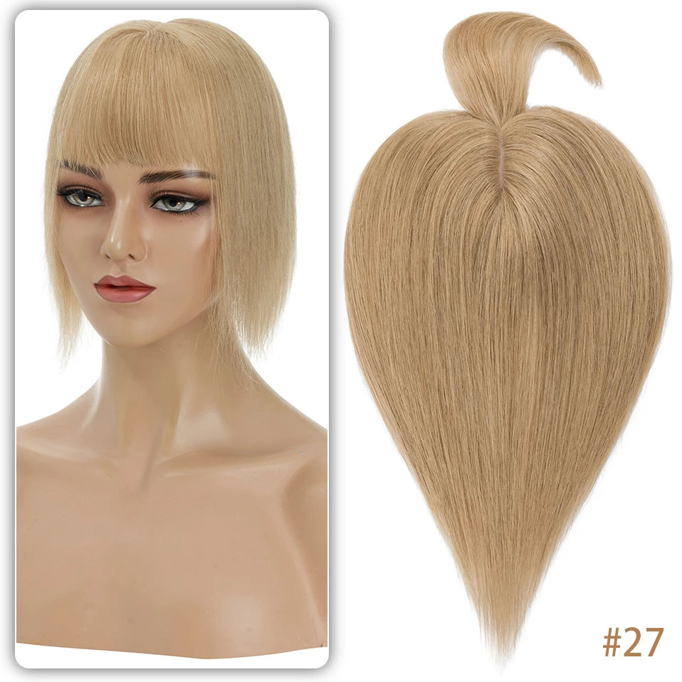 TESS Women Topper 10x12cm Hair Clips Hair Topper Natural Hair Wigs 100% Human Hair Silk Base Clip In Hair Extension Blonde Women