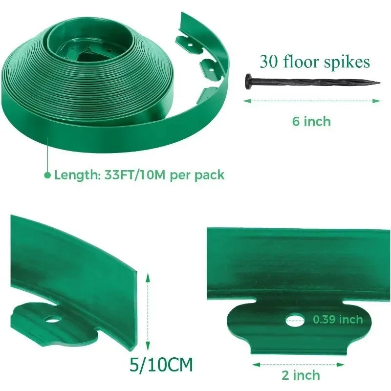 10M Flexible PVC Garden Edging with 30 Spiked Anchors Heavy Duty Lawn Border Kit Weather Resistant Landscape Tool