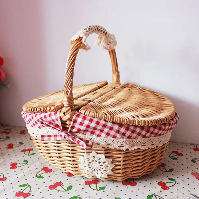 Picnic Fruit Storage Basket Easter Household Snack Container Wicker Basket with Lid Multi-function Wicker Basket Home Supply