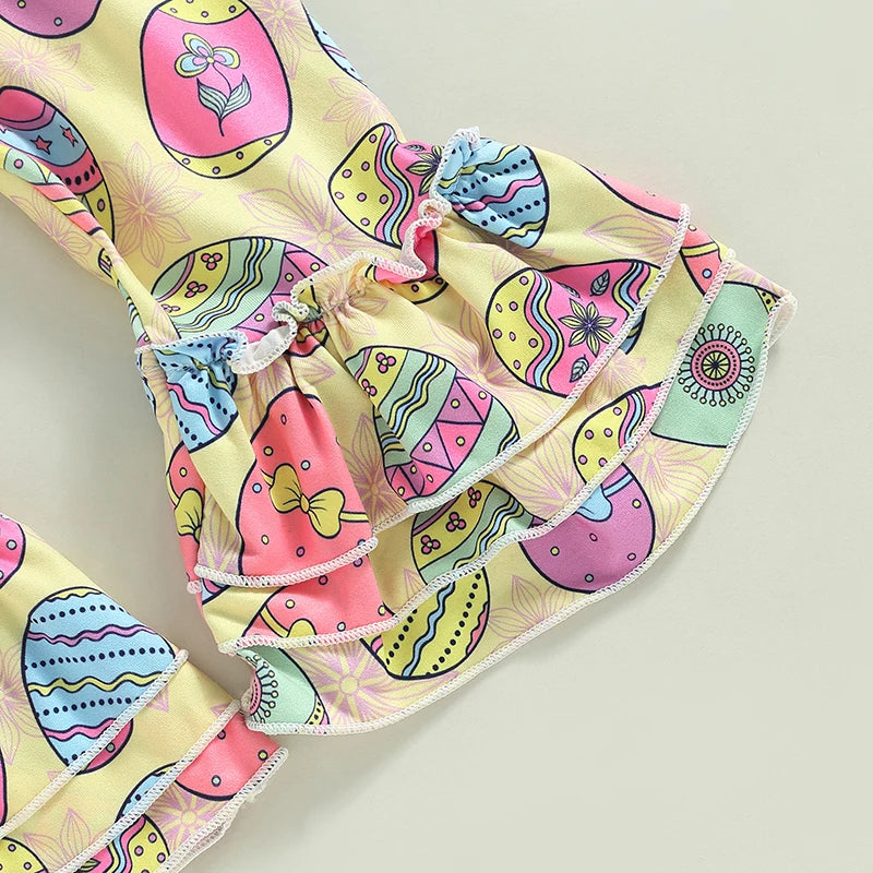 Easter Outfits Set Bunny Print Short Sleeve T-Shirts and Carrot Print Pants 2Pcs Sets for Toddler Kids Easter Party Wear