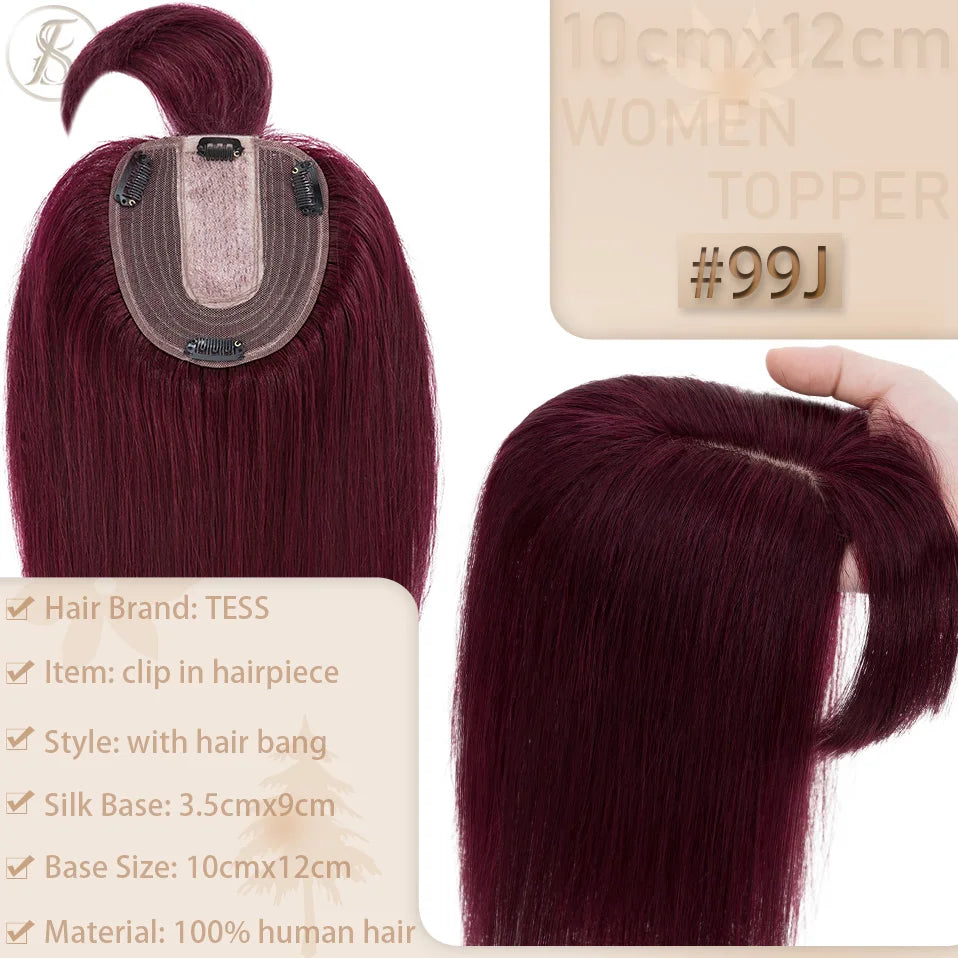 TESS Women Topper 10x12cm Hair Clips Hair Topper Natural Hair Wigs 100% Human Hair Silk Base Clip In Hair Extension Blonde Women