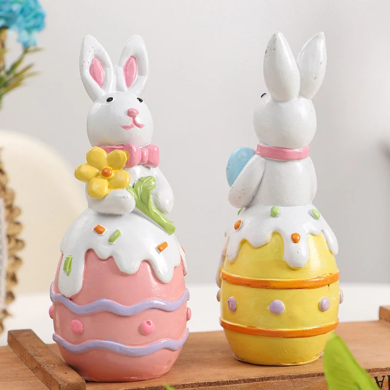 Cute Bunny Shaped Easter Ornaments Cartoon Easter Egg Resin Decoration Living Room Desktop Decoration Crafts Children Gifts