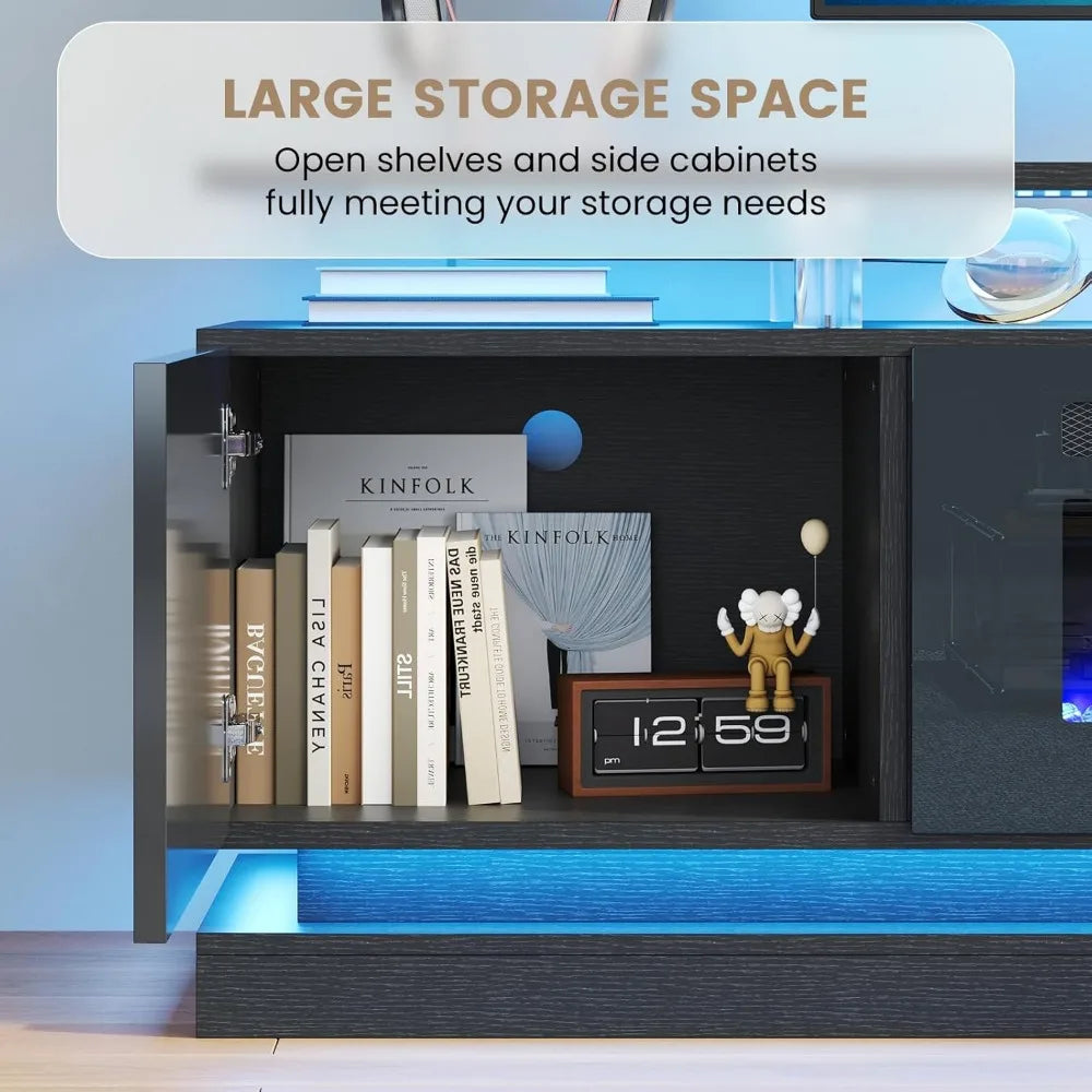 70 Fireplace TV Stand, Modern Entertainment Center for TVs Up to 80”, TV Console with Storage Cabinets, Media Console for Living