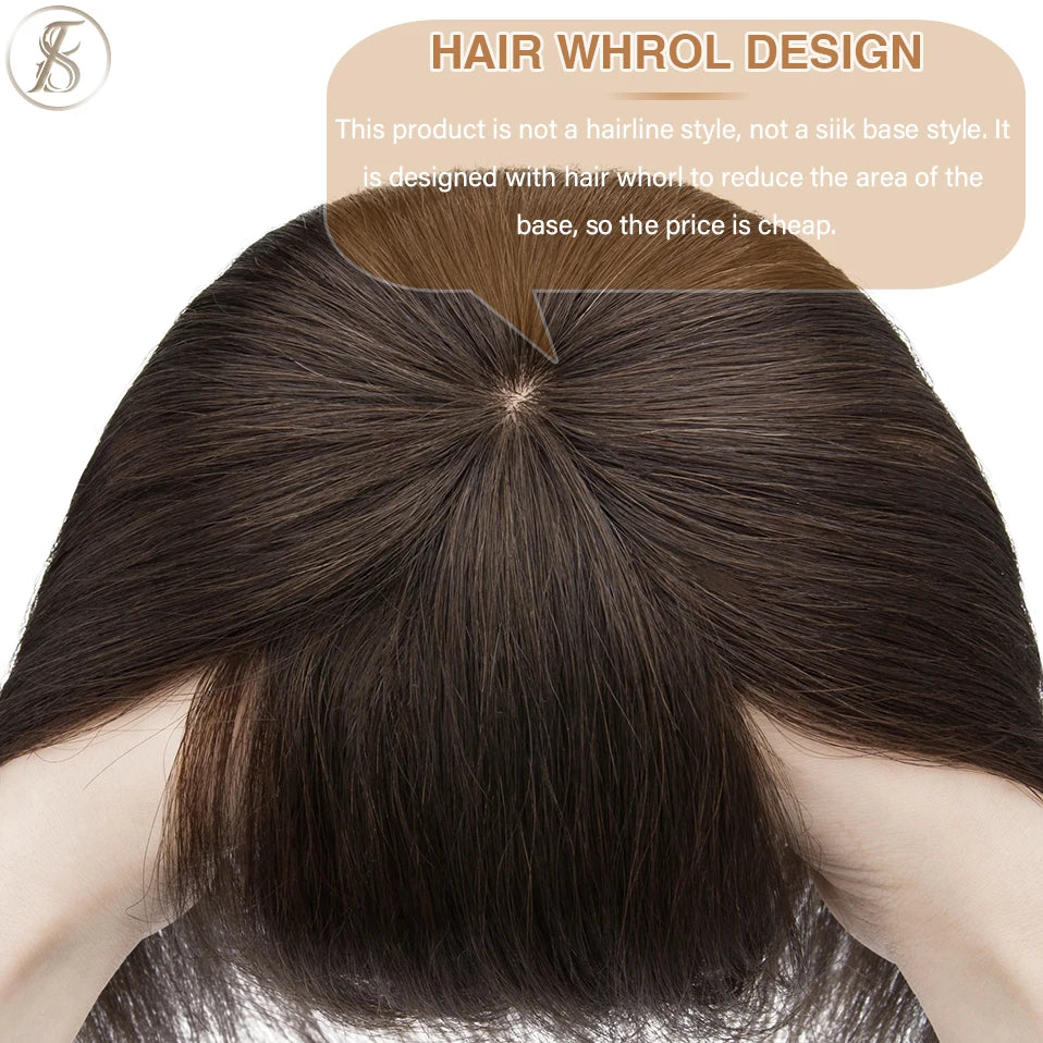 TESS Human Hair Toppers 8.5x8.5cm Women Topper 2cm Hair Vortex Natural Hair Wigs Center Crown Machine-made Hairpiece With Bangs
