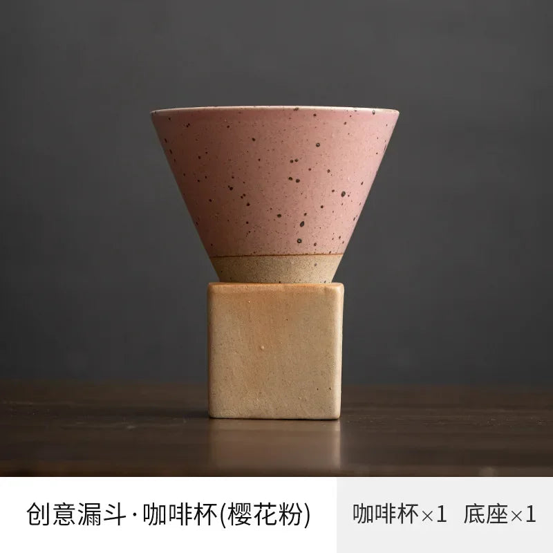 Coarse Pottery Creative Coffee Cup with Base Japanese Retro Conical Ceramic Cups Minimalist Latte Mug  Stoneware Master Teacup