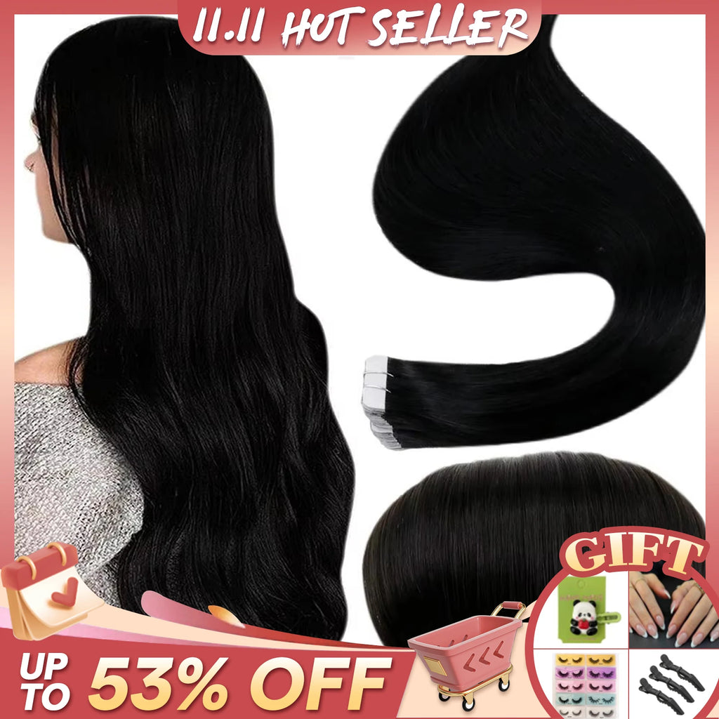 Laavoo Remy Tape in Hair Extension Straight Natural 100% Real Brazilian Hair 12-24inch Remy Skin Weft Tape in Hair Extensions