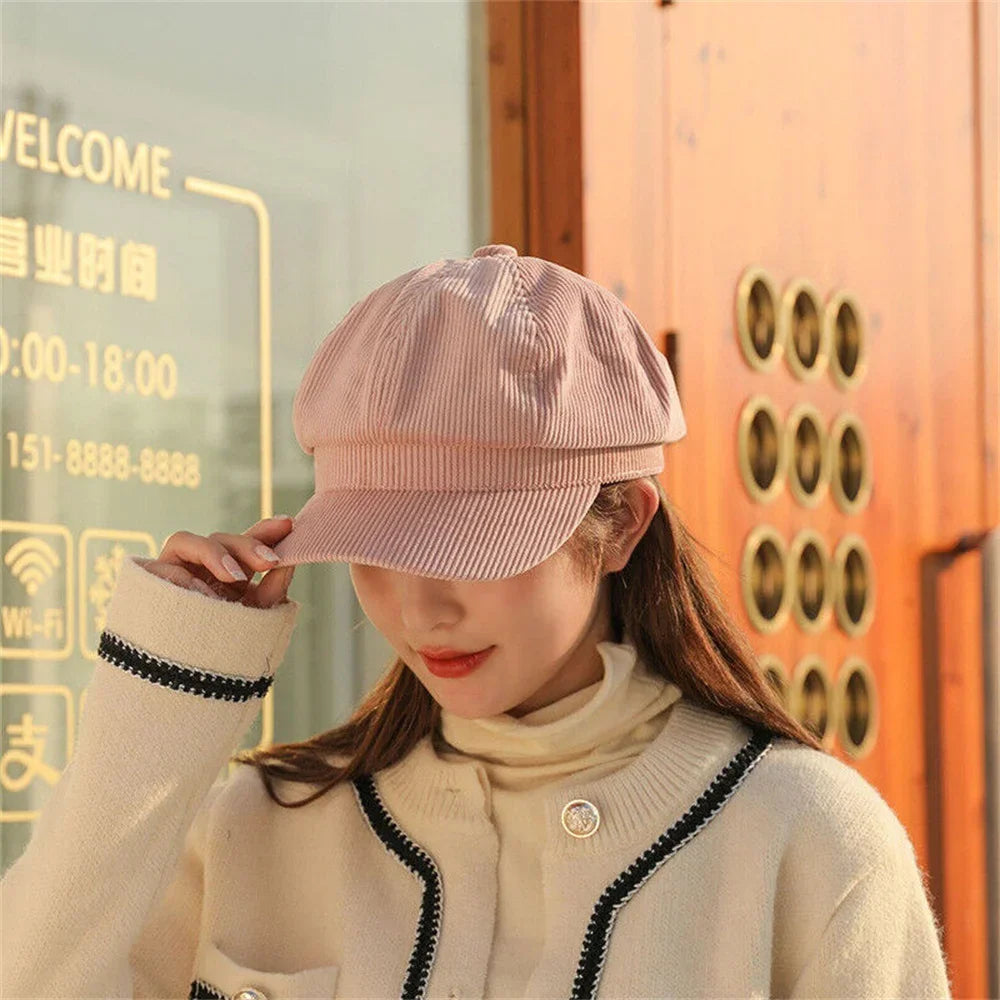 1 Pcs Adjustable Hat Female Leather  Beret for Women Solid Plain Octagonal Newsboy Cap Ladies Casual Wool Girl Painter Autumn