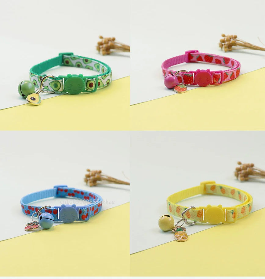 Pet Adjustable Webbing Fruit Cat Collar Breakaway Cute Neck Collar with Bell for Small Dogs Puppy Kitten Neck Accessories