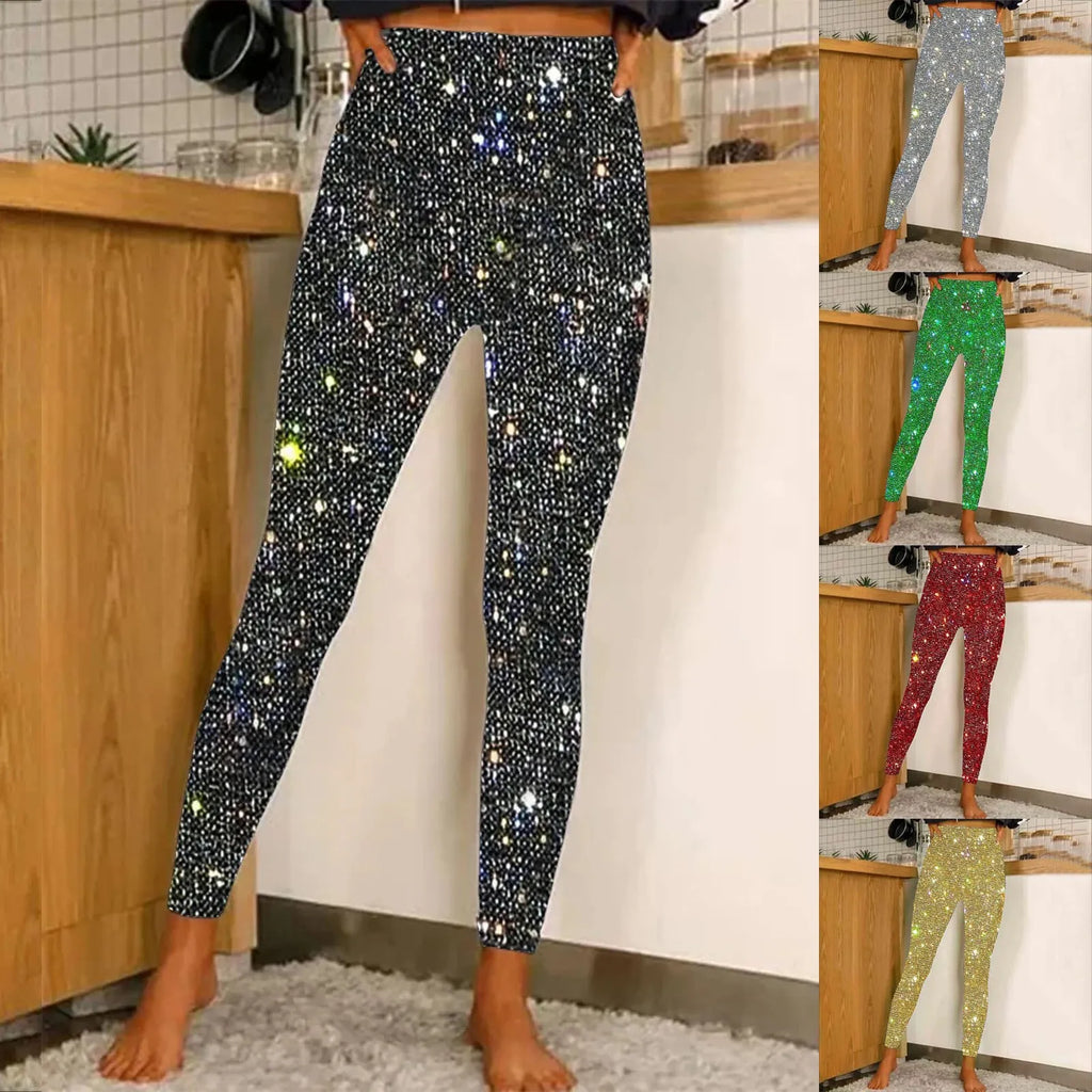 Women Sequin Leggings High Waist Bottoming Trousers Fashion High Waist Party Nightclub Leggings Sexy Ladies Slim Long Pants