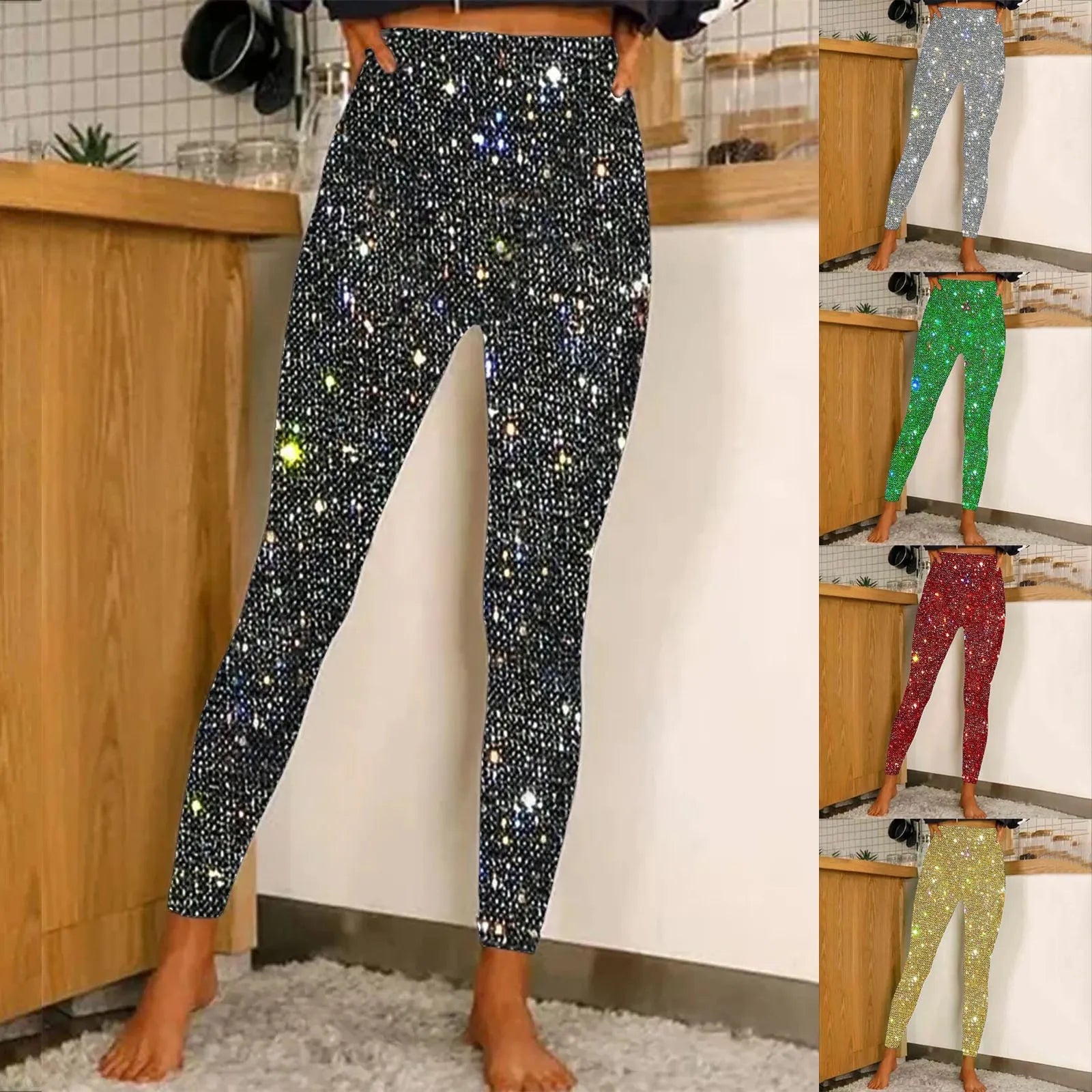 Women Sequin Leggings High Waist Bottoming Trousers Fashion High Waist Party Nightclub Leggings Sexy Ladies Slim Long Pants