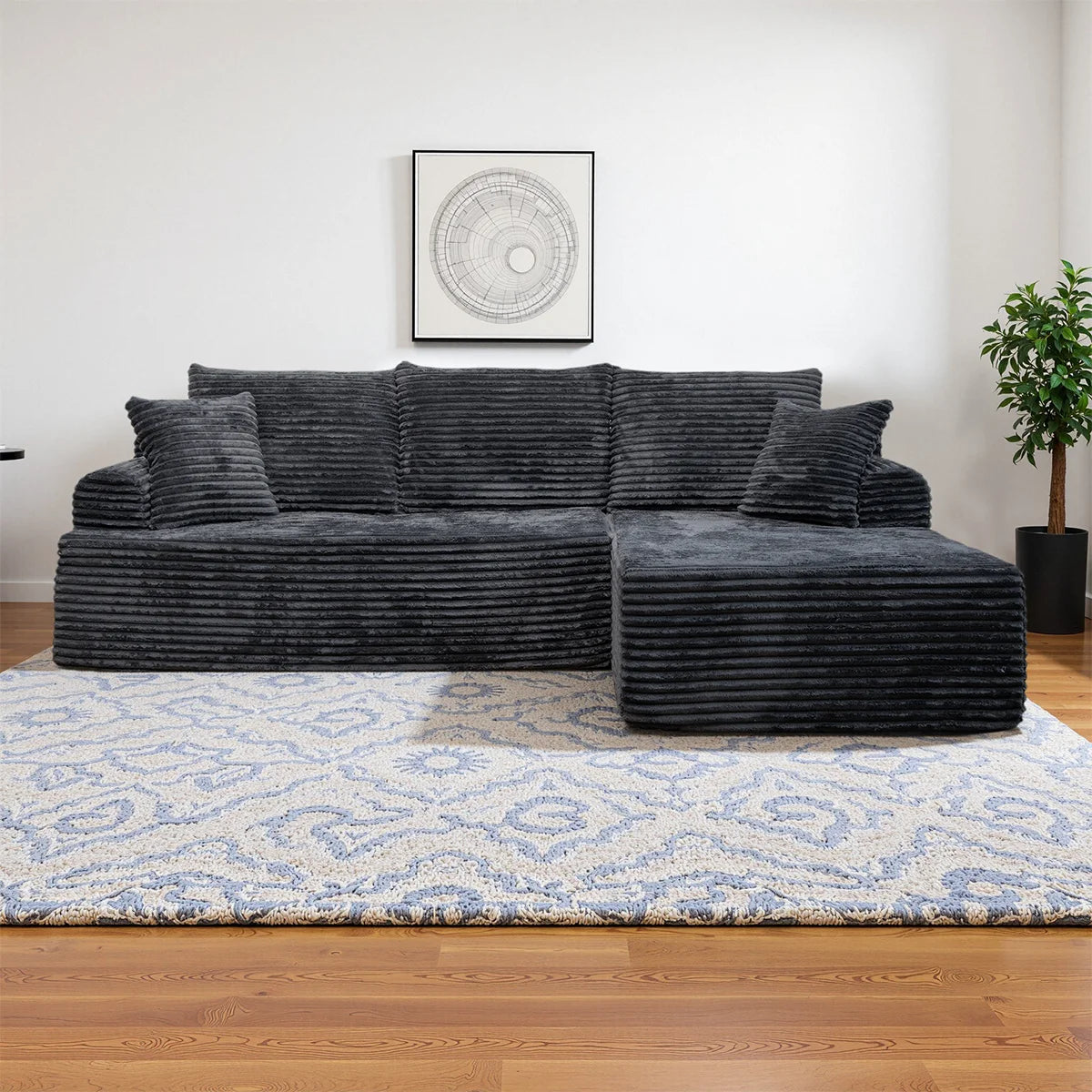 95" L-Shaped Sofa Chaise, No Assembly Required, Rabbit Fleece Upholstery, Ultra Soft & Comfortable, Ready to Use Out of the Box