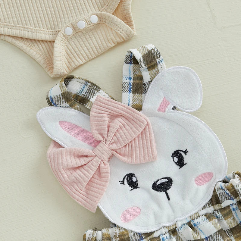 Toddler Girls 3-Piece Spring Outfits Short Sleeve Bodysuit Floral Skirt Headband Set Infant Clothes for Easter Party