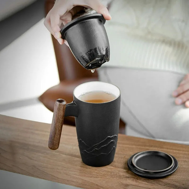 Vintage Mugs Ceramic Coffee Cup Large Capacity with Lid Mug Filter Handmade Office Luxury Cups Good Teaware Personalized Gift