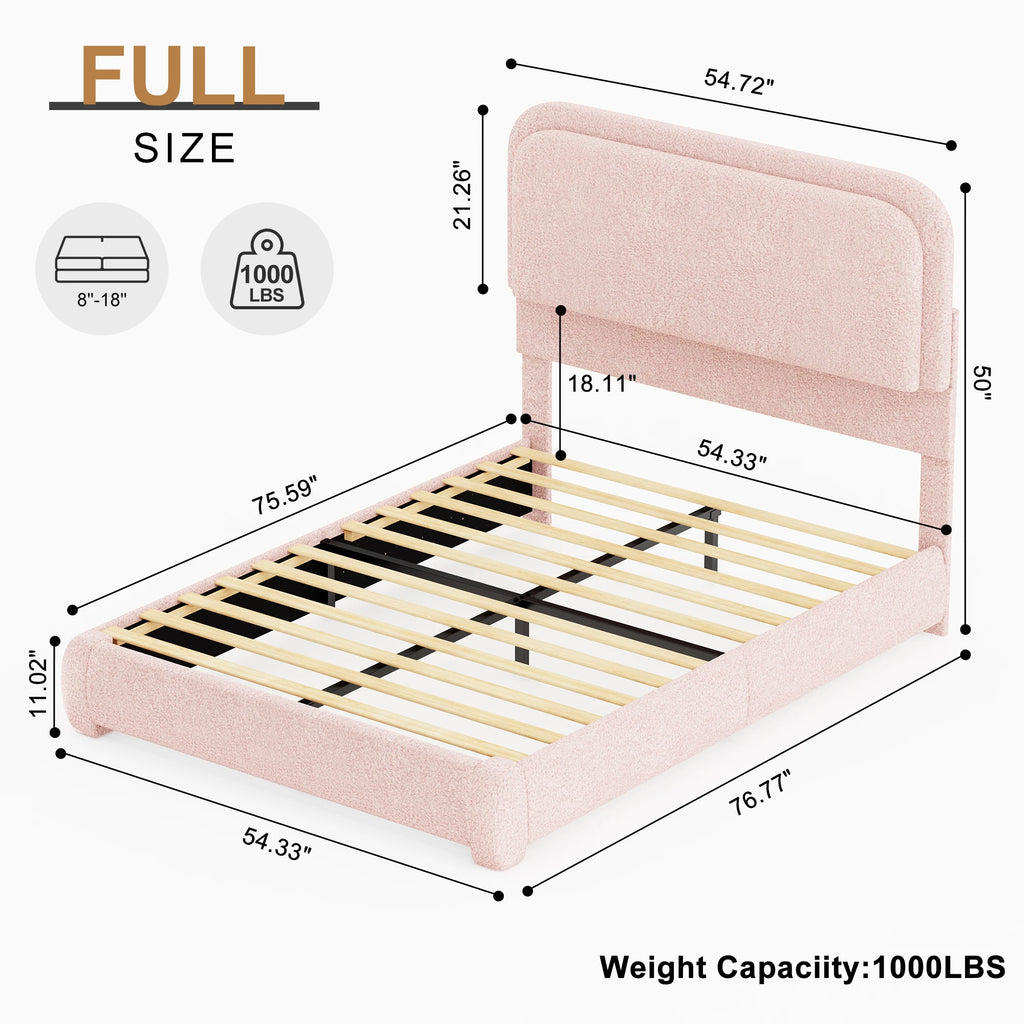 Full Size LED Bed Frame with Storage Drawers, Teddy Upholstery, Rounded Headboard, Soft and Cozy, No Box Spring Needed