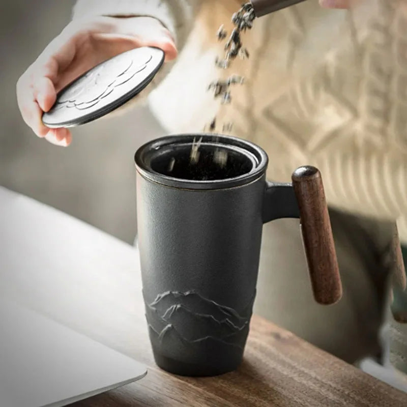 Vintage Mugs Ceramic Coffee Cup Large Capacity with Lid Mug Filter Handmade Office Luxury Cups Good Teaware Personalized Gift
