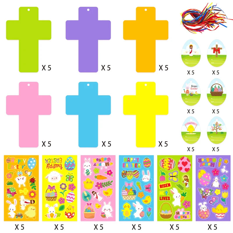 30 Set Easter Cross Craft Kit Religious DIY Paper Crafts Make Your Own Hanging Ornament Crafts For Sunday School Church