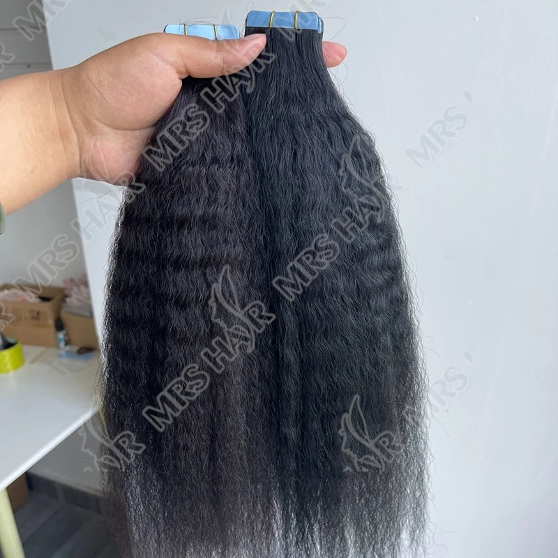 MRS HAIR Kinky Straight Tape in Extensions Tape Extensions Human Hair Cuticle Remy Yaki Tape in Hair Extensions 12-26 inch 20pcs