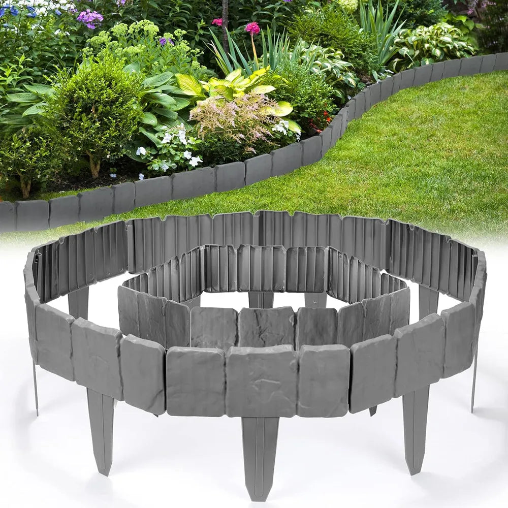 Garden PP Fence Edging,10Pcs Home Garden Border Edging Plastic Fence Stone DIY Yard Landscape Plant Fence Fit for Lawn Yard Flow