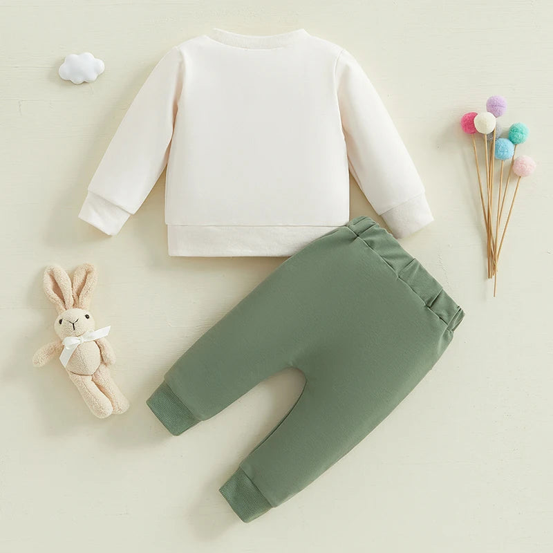Adorable Infant Easter Clothing Set with Cute Bunny Print Long Sleeve Top and Matching Pants for Baby Boys and Girls