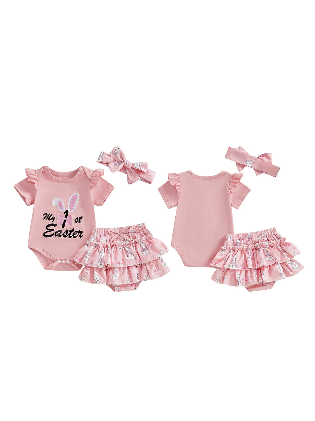 Adorable Toddler Easter Dress Floral Print Sleeveless Romper Ruffle Shorts Headband 3-Piece Outfit Set for Baby Girls