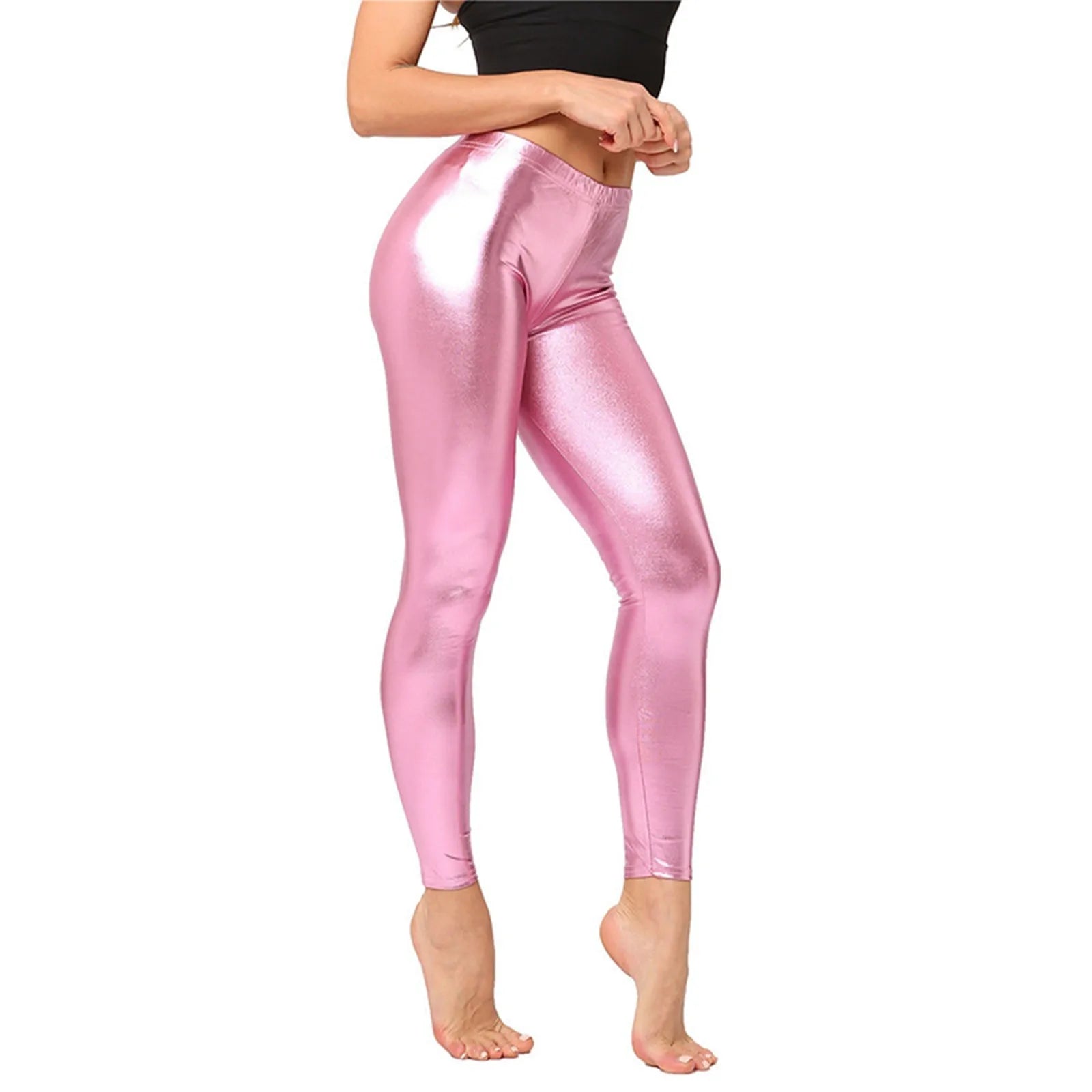 Women Stretchy Leggings Pants Candy Color Party Stage Performance Costumes Clothing High Waist Silver Leggings Clubwear Pants