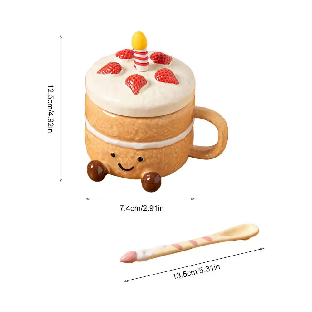 Adorable dessert and cake shaped coffee mug Afternoon Tea Cup Cappuccino Milk Cocoa mug strawberry Coffee Mugs with Lid Spoon