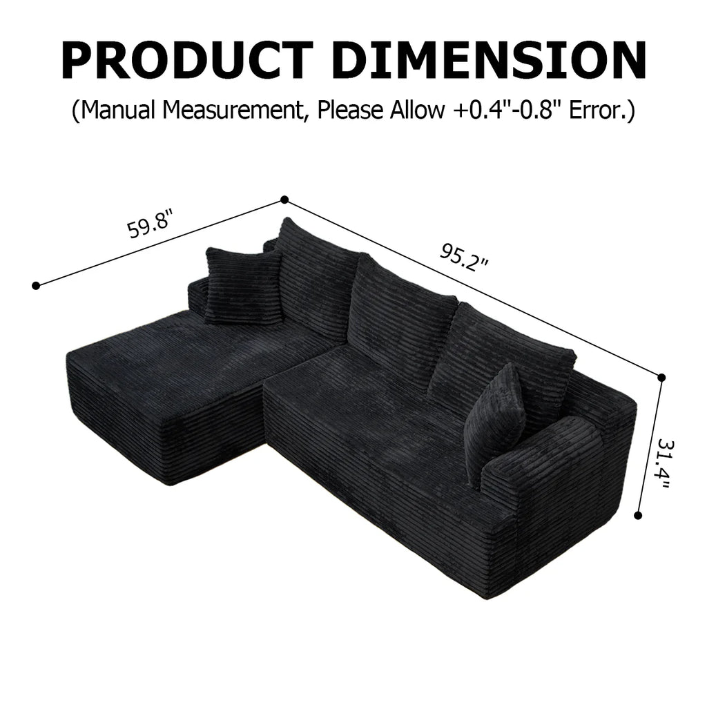 95" L-Shaped Sofa Chaise, No Assembly Required, Rabbit Fleece Upholstery, Ultra Soft & Comfortable, Ready to Use Out of the Box