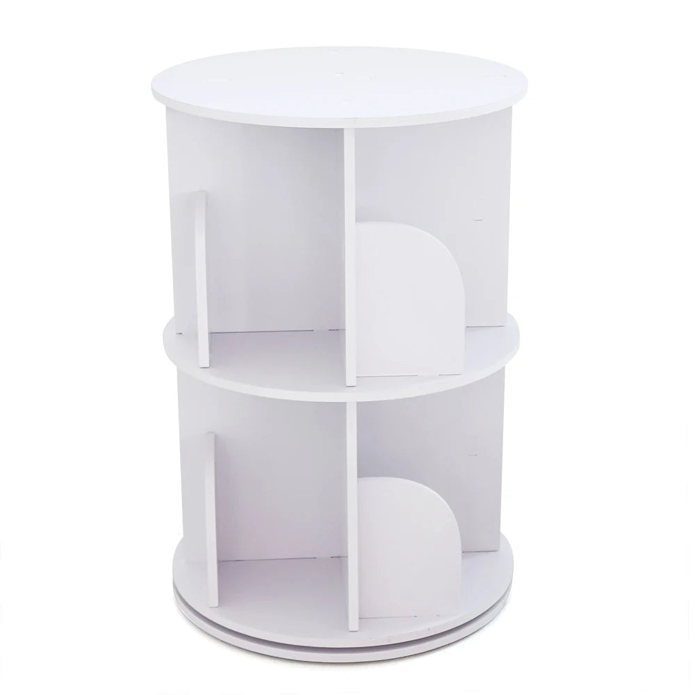 2/4-Tier Wooden Rotatable Bookshelf - 360°Display Floor Standing Storage Rack, White Multifunctional Bookshelf Organizer