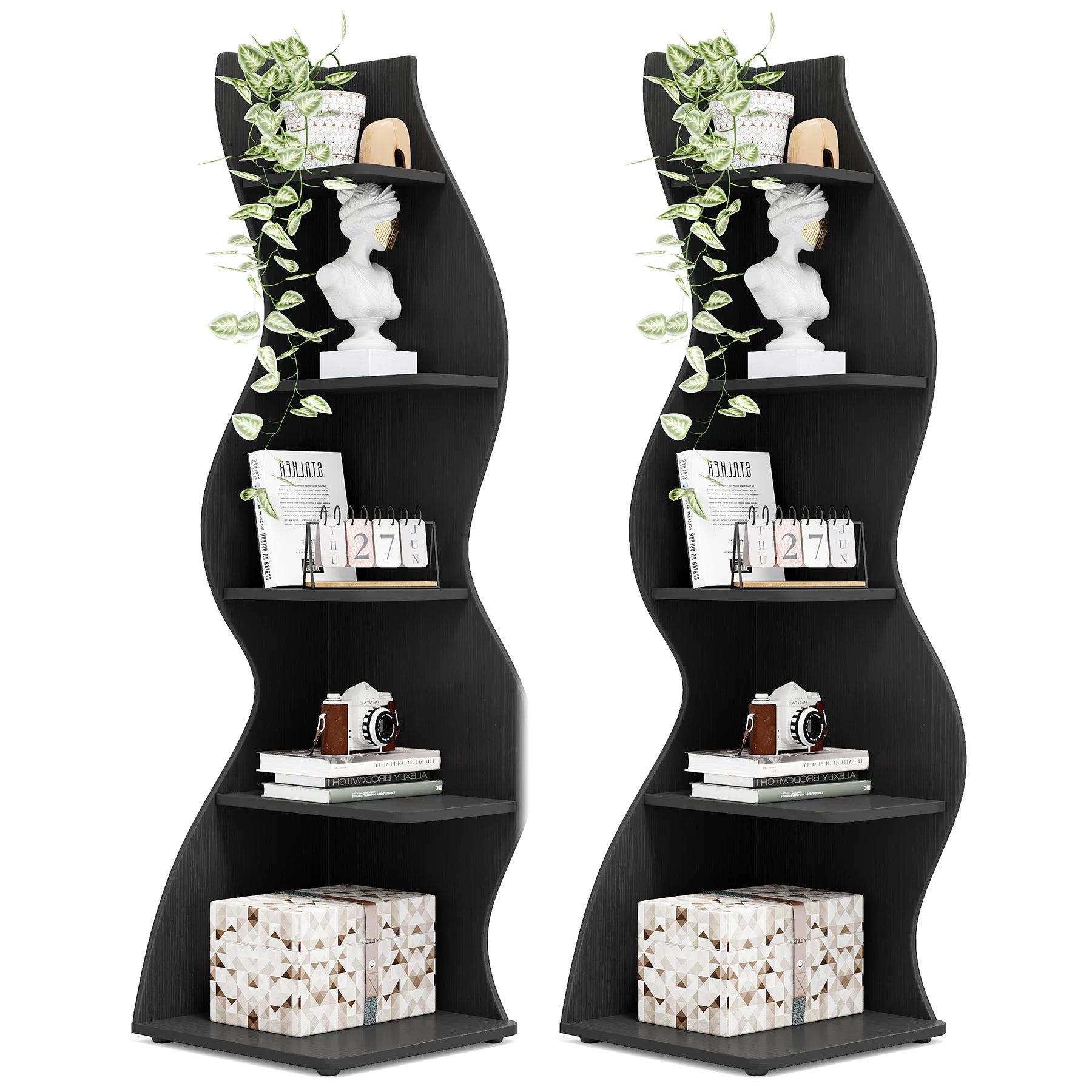 Tribesigns Corner Shelf, Modern 5-Tier Wall Corner Bookshelf, Stylish Corner Small Bookcase Storage Rack Plant Stand