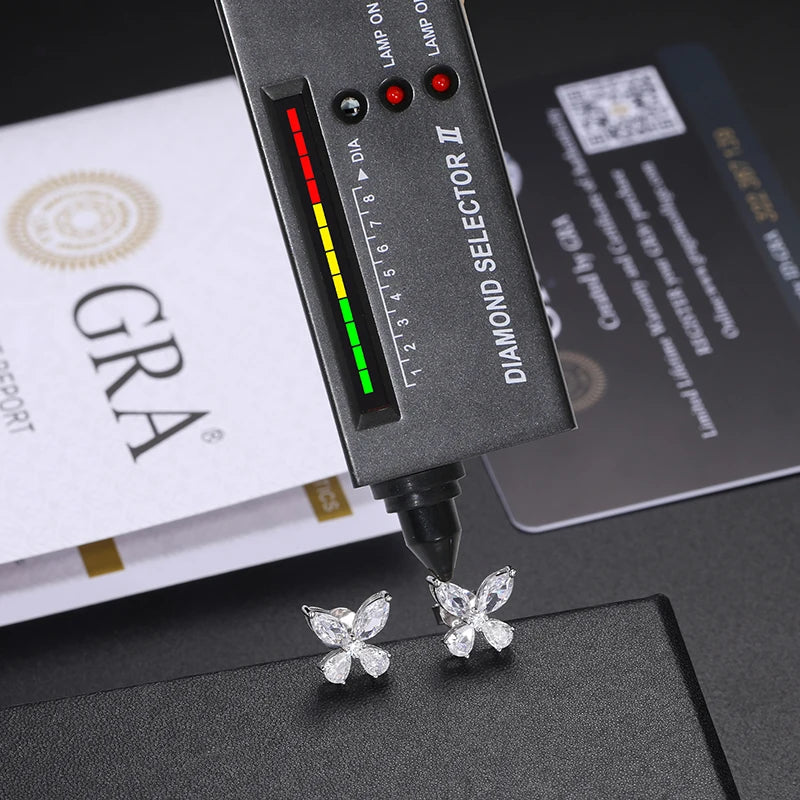 Orginal Luxury Butterfly Stud Earrings Silver 925 for Men Women D Color Moissanite GRA HipHop Wedding Earrings Jewelry Gifts