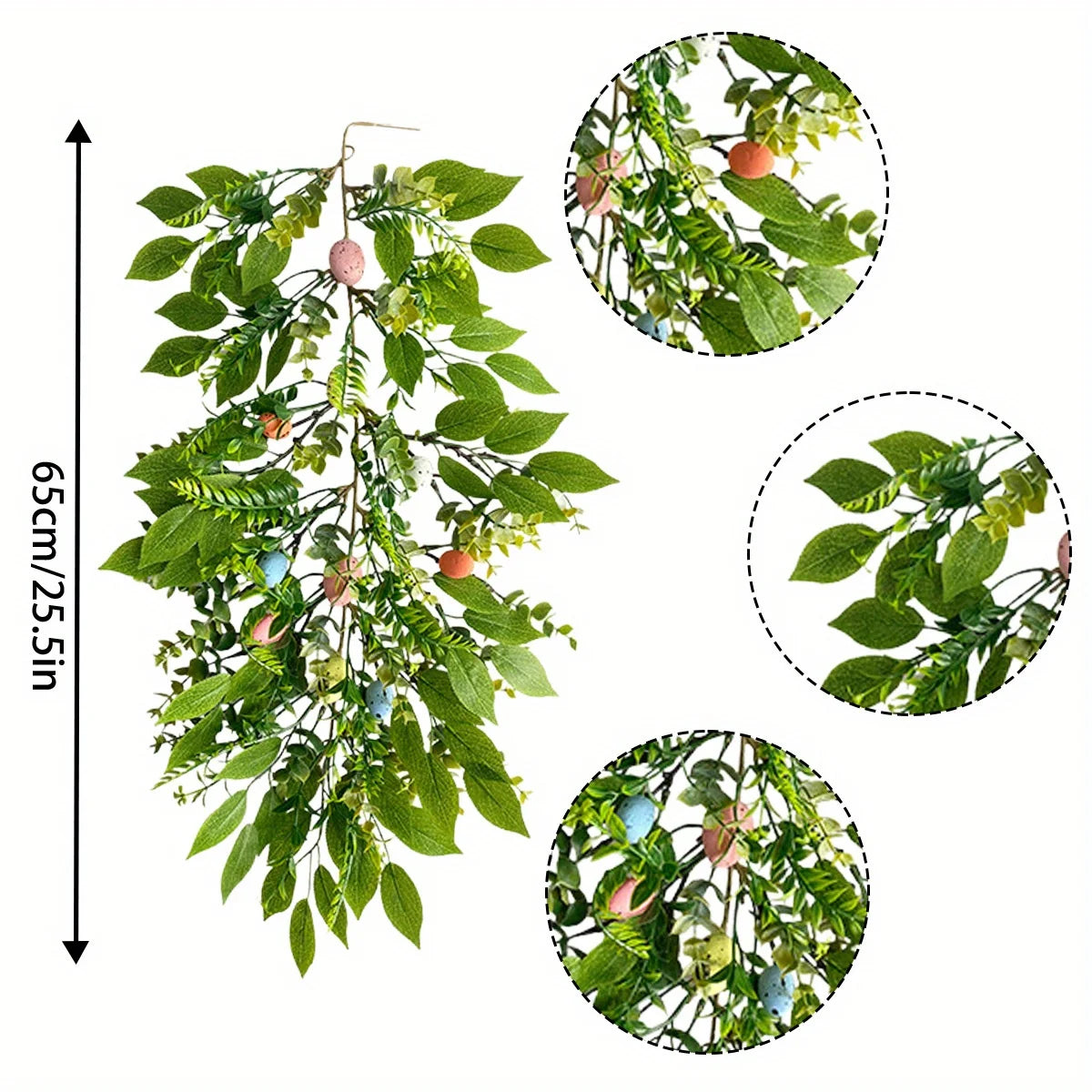 Easter Swag 25.5in Spring Garland Pendant Teardrop Wreath Easter Seasonal Decoration Easter Garland Vine String for