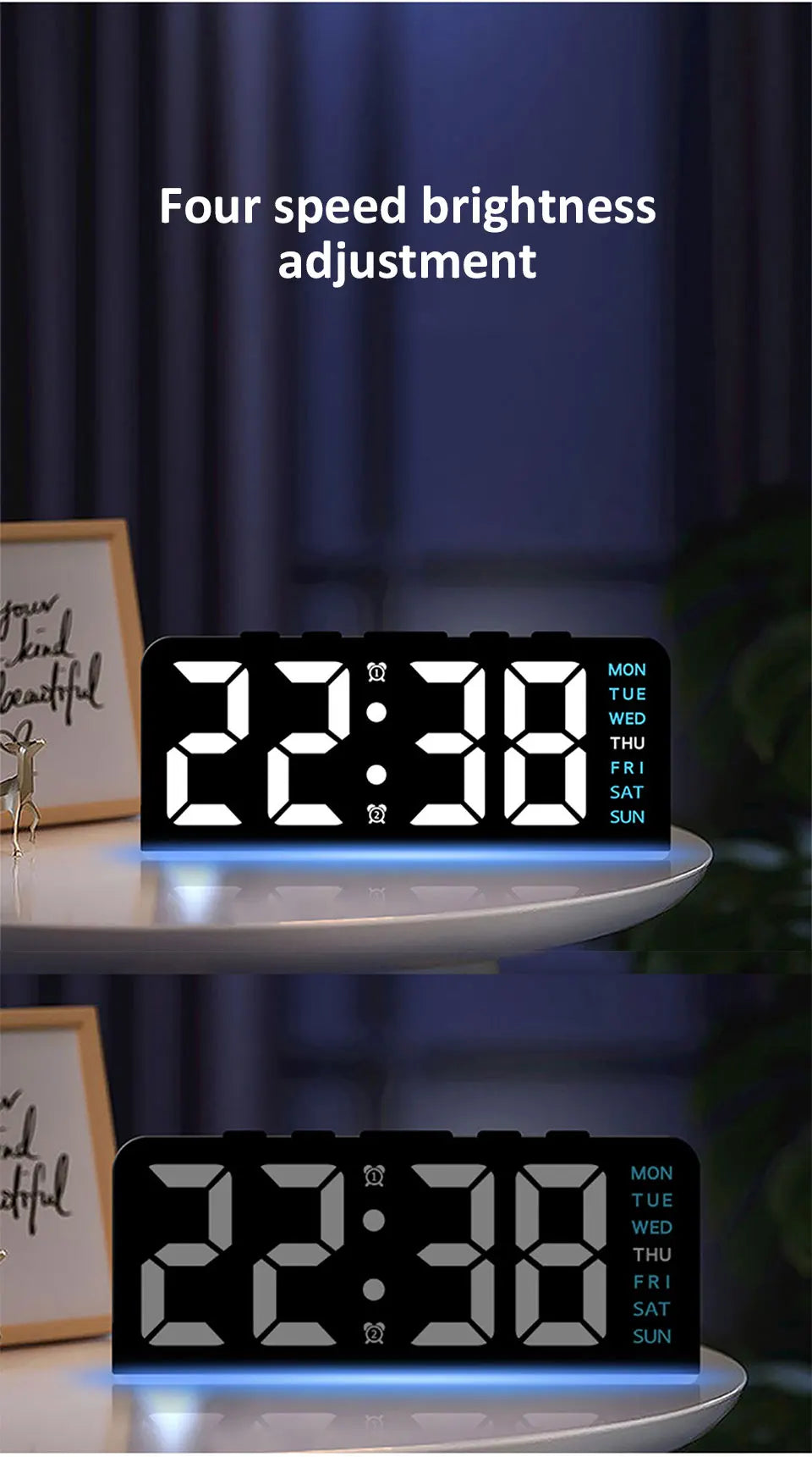 Digital LED Alarm Clock Desktop Table Clock Night Light with Time Temperature Display Backlight Snooze Clock Modern Decor