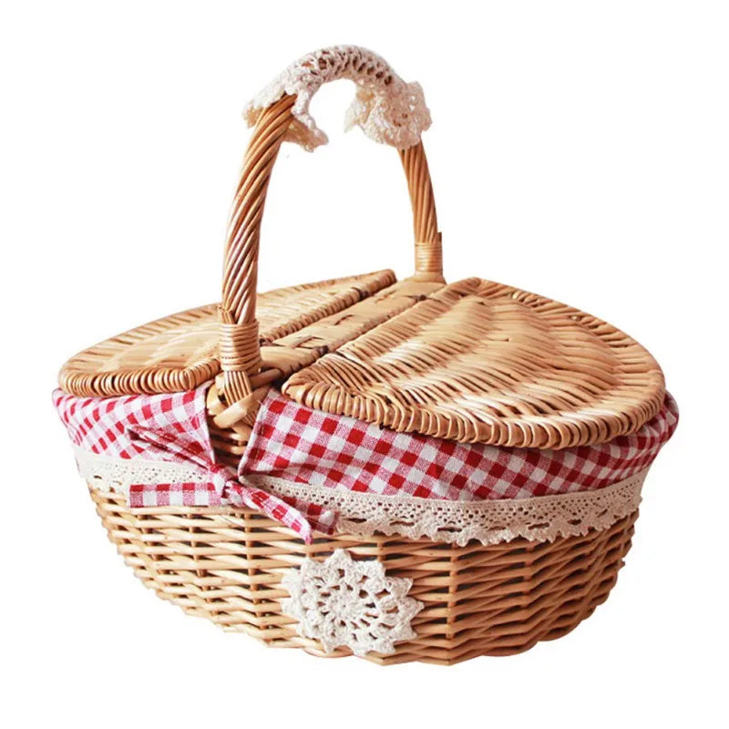 Picnic Fruit Storage Basket Easter Household Snack Container Wicker Basket with Lid Multi-function Wicker Basket Home Supply