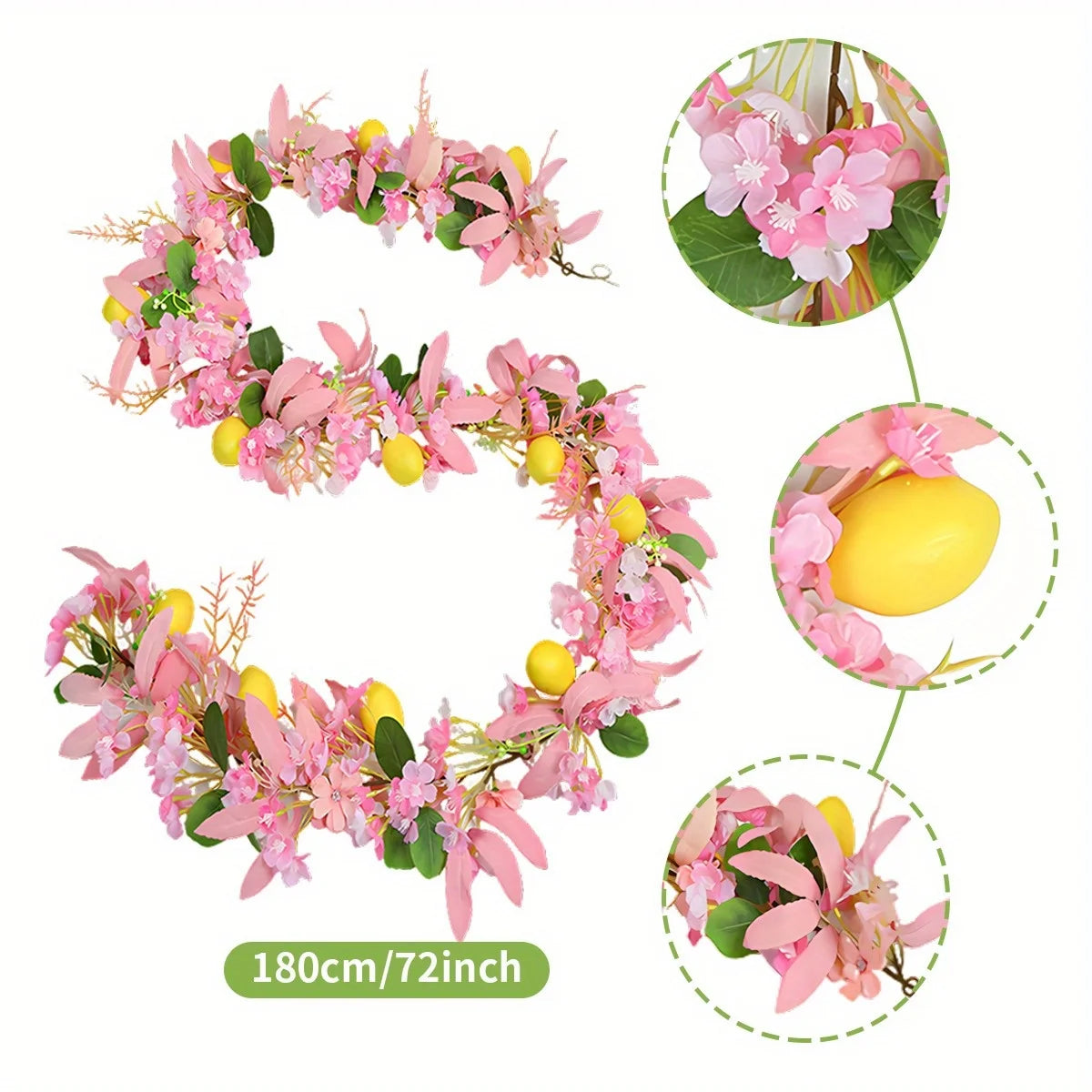 Easter Garland with Artificial Lemon and Flowers, 5.9ft Spring Garland Vine Easter Garland for Mantle Fireplace Arch